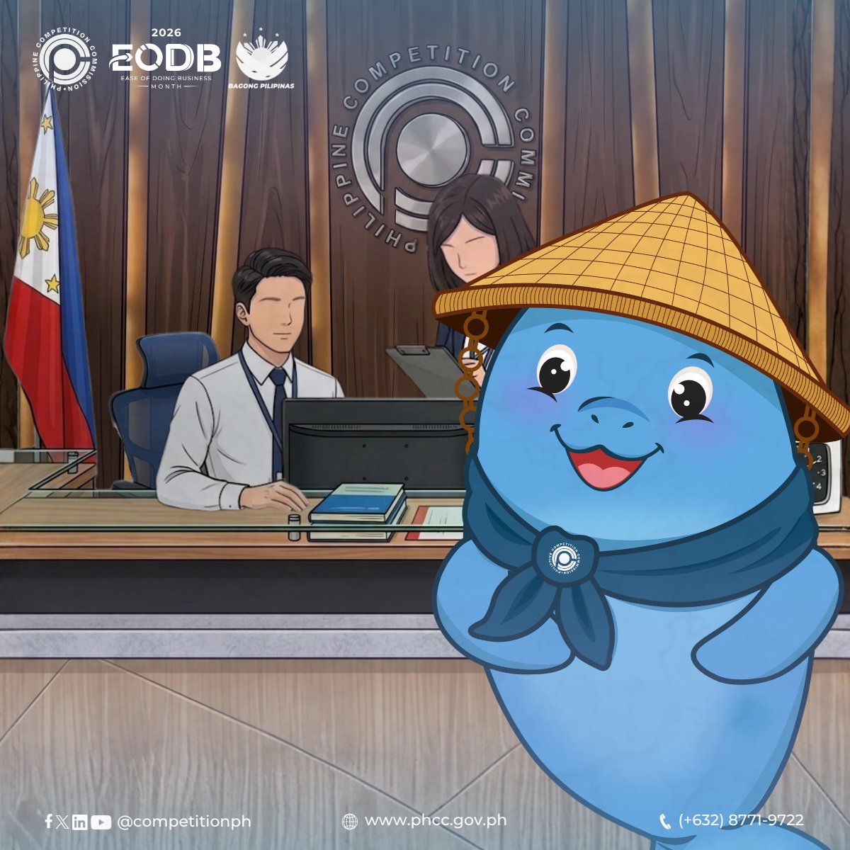 CompetitionPH's tweet photo. Make way - and waves - for Comm. Pete! 🌊

In case you may be asking, why is dugong the official mascot?

Just like sea cows that sustain the balance of their habitat, Comm. Pete guards the market ecosystem by promoting fair competition and protecting consumer welfare. https://t.co/vUjrpwWS4d