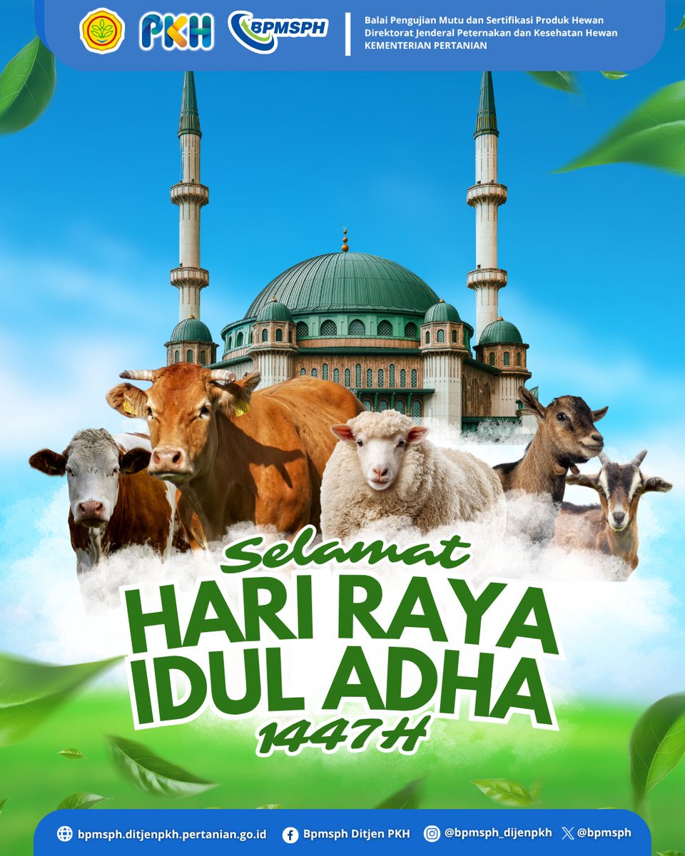 BPMSPH's tweet photo. Keluarga besar BPMSPH mengucapkan Selamat Hari Raya Idul Adha.

Semoga semangat keikhlasan, pengorbanan, dan kepedulian yang hadir di hari yang penuh berkah ini dapat mempererat kebersamaan serta membawa kebaikan bagi sesama. 🤍

#Iduladha1447H #SelamatIduladha #HariRayaKurban https://t.co/Vb49x6nAQg