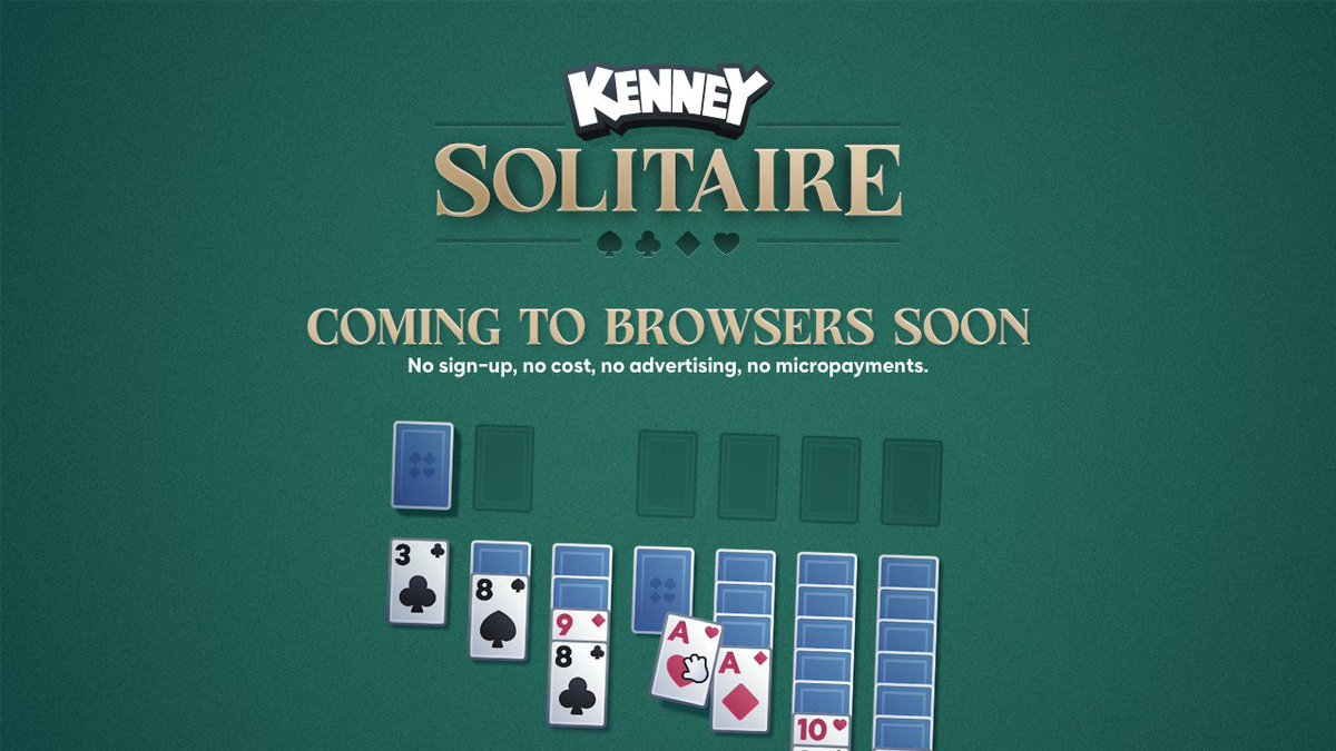 KenneyNL's tweet photo. Kenney Solitaire will be available to play outside of s&amp;box soon! You'll be able to play the game anywhere for free, without any ads or micropayments.

Just pure, relaxing, solitaire.

(this week? or next week, probably) https://t.co/3rR1byrSR0