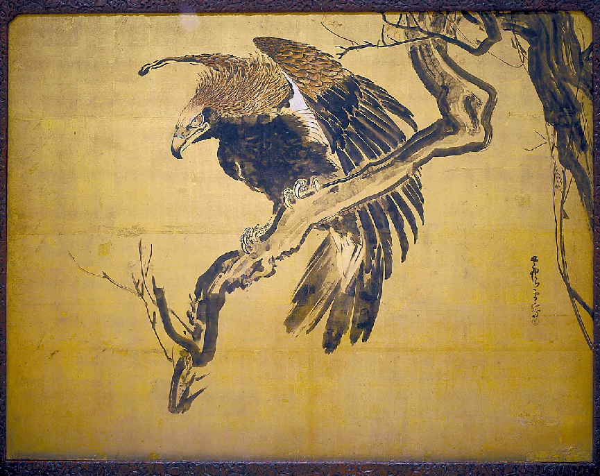 SophiaFioren's tweet photo. Carp in Waves (Zeshin) and Eagle on a Branch (Rosetsu reverse), Shibata Zeshin, Japan, 1800. https://t.co/pJkwGyQbQ6
