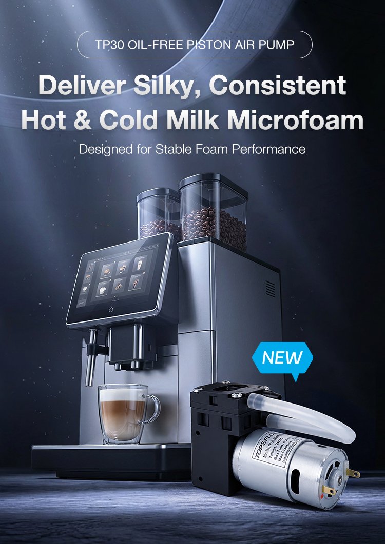Topsflopump's tweet photo. Coarse coffee milk foam or loud pump noise? 
A top Italian coffee brand upgraded their flagship with TOPSFLO TP30 Oil-Free Air Pump for: 
✨ Perfect Hot/Cold Microfoam 
✨ Zero-Fluctuation Stability 
✨ Ultra-Quiet Cafés (45dB)
DM our engineers for details!
#TOPSFLO #CoffeeTech https://t.co/chjjErASGQ