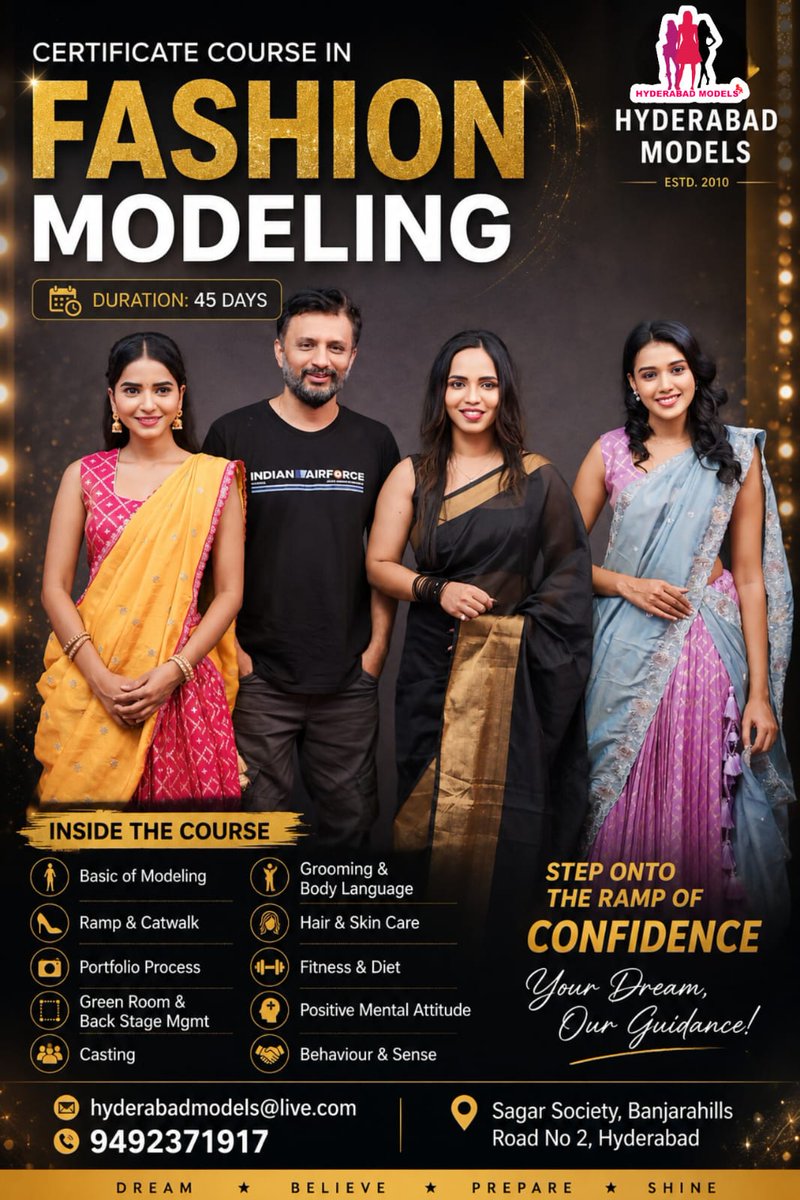 MonaNakshatra's tweet photo. Hyderabad, R U ready for the ramp? 
Start your modeling journey with professional training &amp; grand #fashionshow experience.
Perfect for beginners &amp; aspiring models. 📞 9492371917
#HyderabadModels #ModelingCourse #FashionModel #PortfolioShoot #HyderabadFashion #AspiringModels https://t.co/wxp3HssSwm