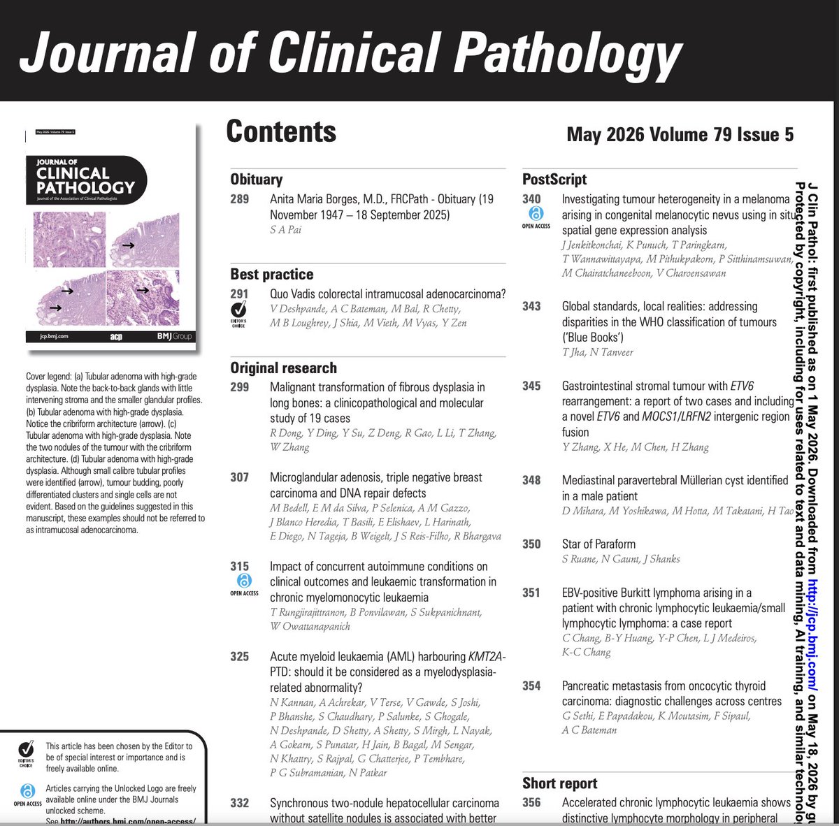 JClinPath_BMJ's tweet photo. What’s inside the latest issue of JCP?

From evolving diagnostic dilemmas to rare case insights, the May 2026 issue brings together key reads across pathology.
Open Access Highlight: Autoimmune conditions & CMML outcomes.

If you read one paper today, make it this one!

#Pathology #HemePath #OncPath #OpenAccess #JCP #MedTwitter