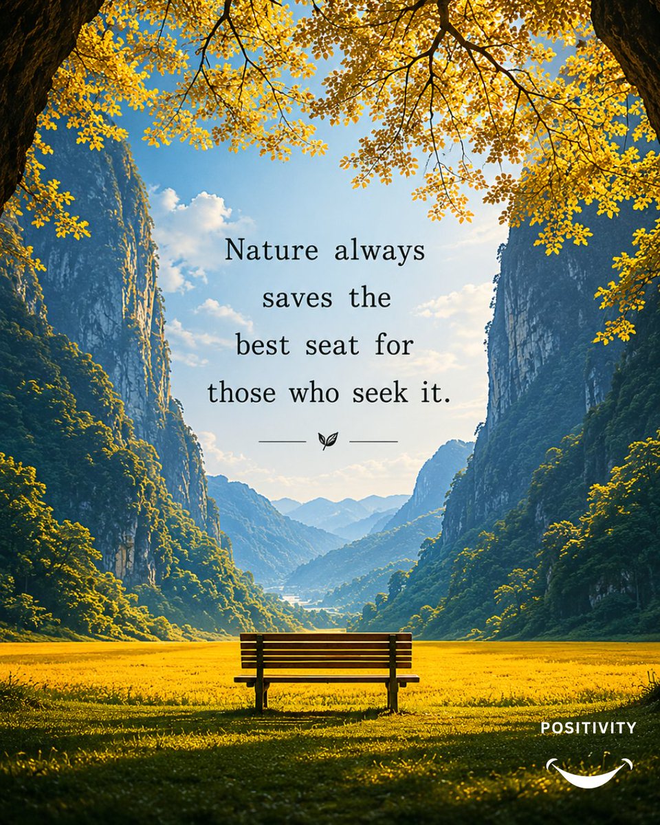 PositivitySaid's tweet photo. There’s something healing about finding a quiet place in nature and simply being still. 🌿✨

The mountains don’t rush.
The trees don’t compete.
And somehow, in those peaceful moments, the world feels softer and your heart feels lighter. 💛
Maybe peace isn’t something we chase.
Maybe it’s something waiting for us the moment we slow down enough to notice it. 🌄🤍

Where is your favorite place to reconnect with yourself? 🌱