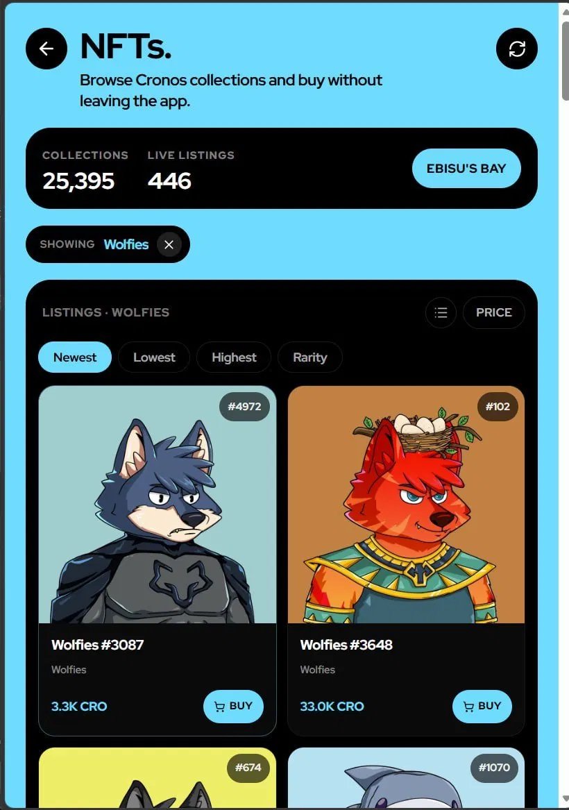 deadhappycro's tweet photo. buy NFTs without leaving. 
swap memes without leaving. 
manage farms without leaving.
one app, all of cronos. 💀 https://t.co/QeSP9kP9hg