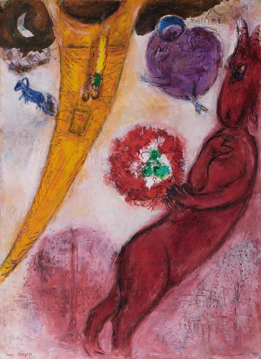 OperaGallery's tweet photo. Marc Chagall’s ‘La Tour Eiffel ou L’âne rouge, la Tour-Eiffel’, 1953, belongs to his celebrated Paris Series, in which the city becomes a place of memory, imagination, and emotion.

https://t.co/NhYSovpSQt https://t.co/ySuoe1G7A8