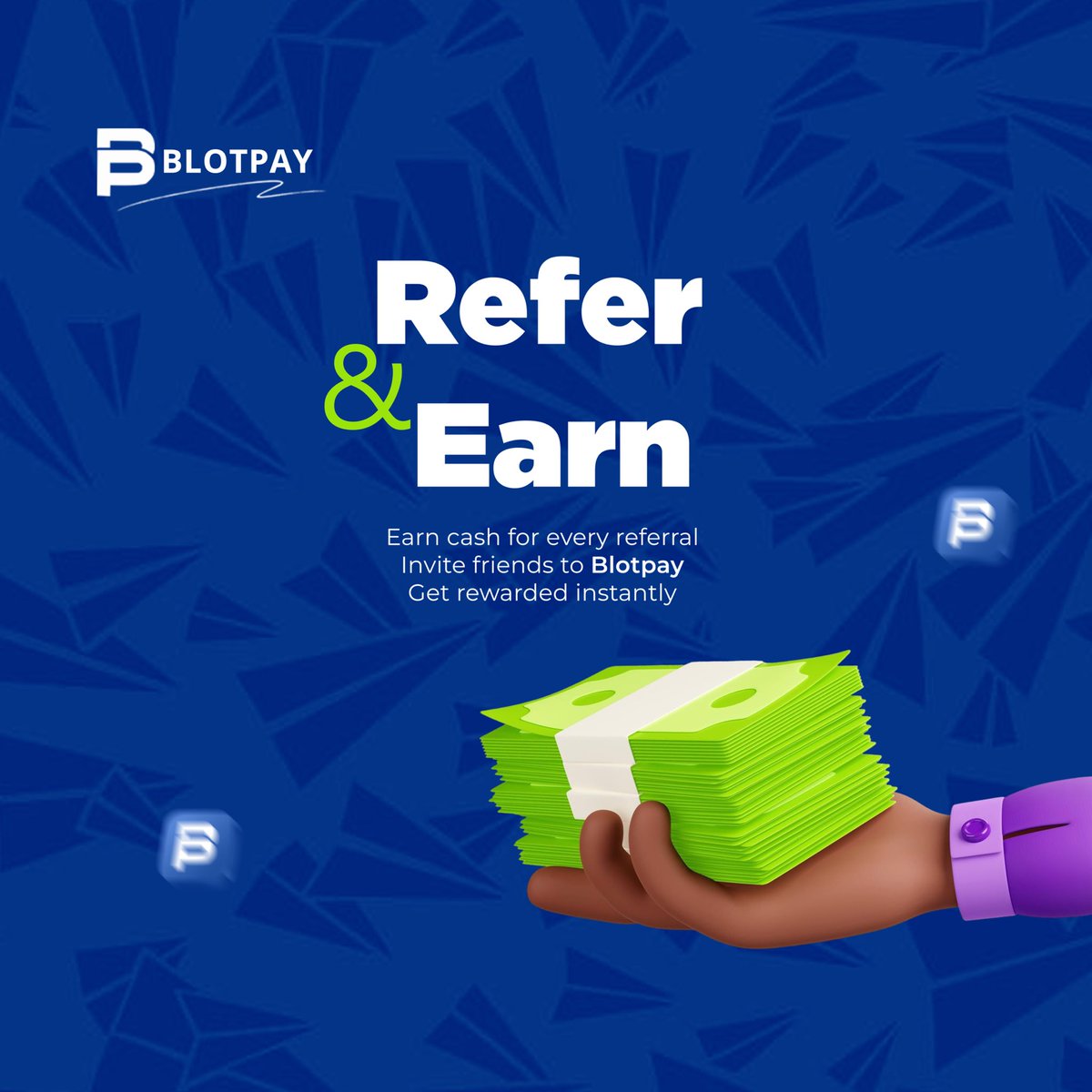 blotpay's tweet photo. Enjoy a massive cashout when you refer a friend to Blotpay app 🎉 https://t.co/veyF0TIBIT