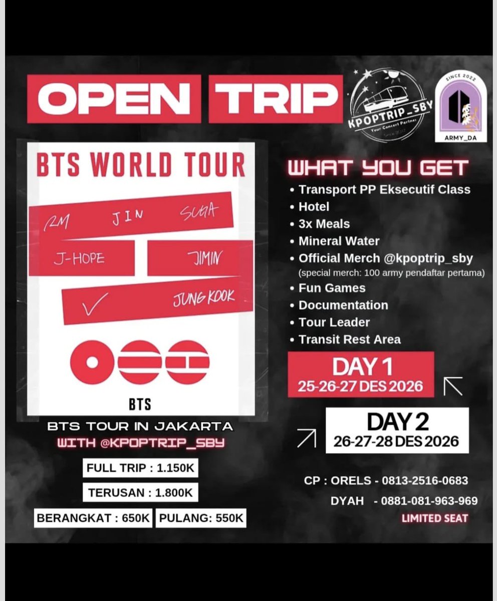 mwift411's tweet photo. TRIP SURABAYA dan sekitarnya - JAKARTA 
hi timan timun kpopers aku, kalian yg dari jatim trs msh bingung mau otw ke jakarta buat konseran naik apa, nih msh ada seat kosong buat konser #exhorizon #bts dan #cortis . yg mau nanya nanyaa soal tripnya boleh dm akuuu🫶🏻 https://t.co/ci3sdC9RZO