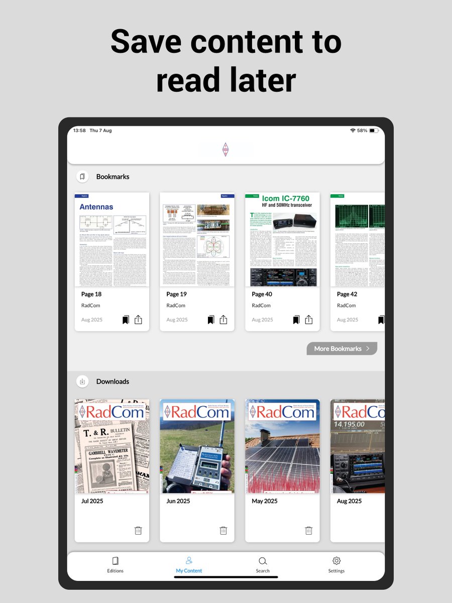 theRSGB's tweet photo. #RSGBmembers, have you downloaded the RSGB mobile app yet? You can:
✔️Access 25 years of back issues of #RadCom all in one place
✔️Download editions to read on the go (mobile only)
✔️Bookmark pages and save to ‘My Content’
✔️Search editions
If you haven't got the app yet, go to https://t.co/IKb189vPFJ for the links
#amateurradio #hamr