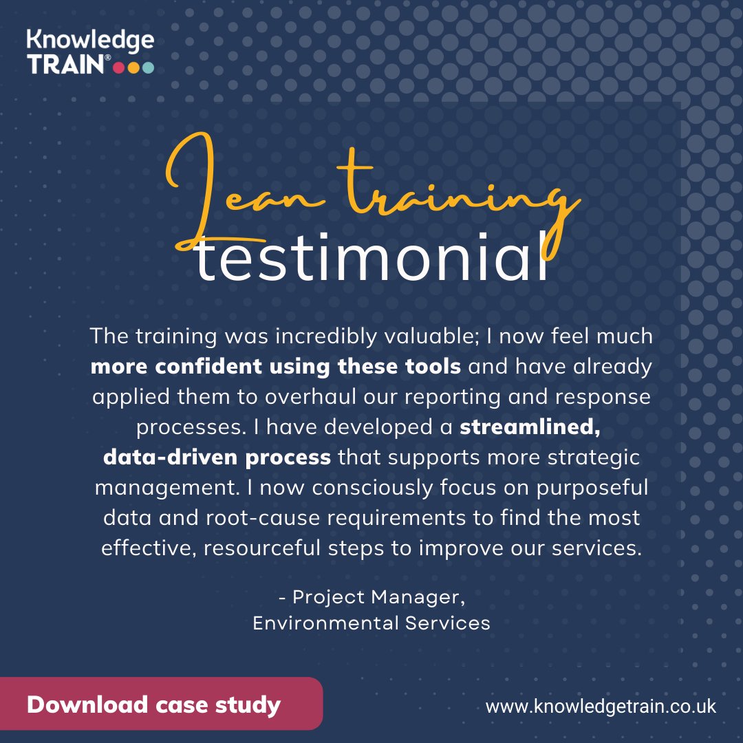 KnowledgeTrain's tweet photo. Practical Lean training managers use.

An Environmental Services Project Manager gained confidence with Lean tools and improved reporting and response processes to be streamlined.

👉 Read or download case study. Link in comments.

#Lean #ContinuousImprovement #PublicSector https://t.co/OWlQXMDTuv