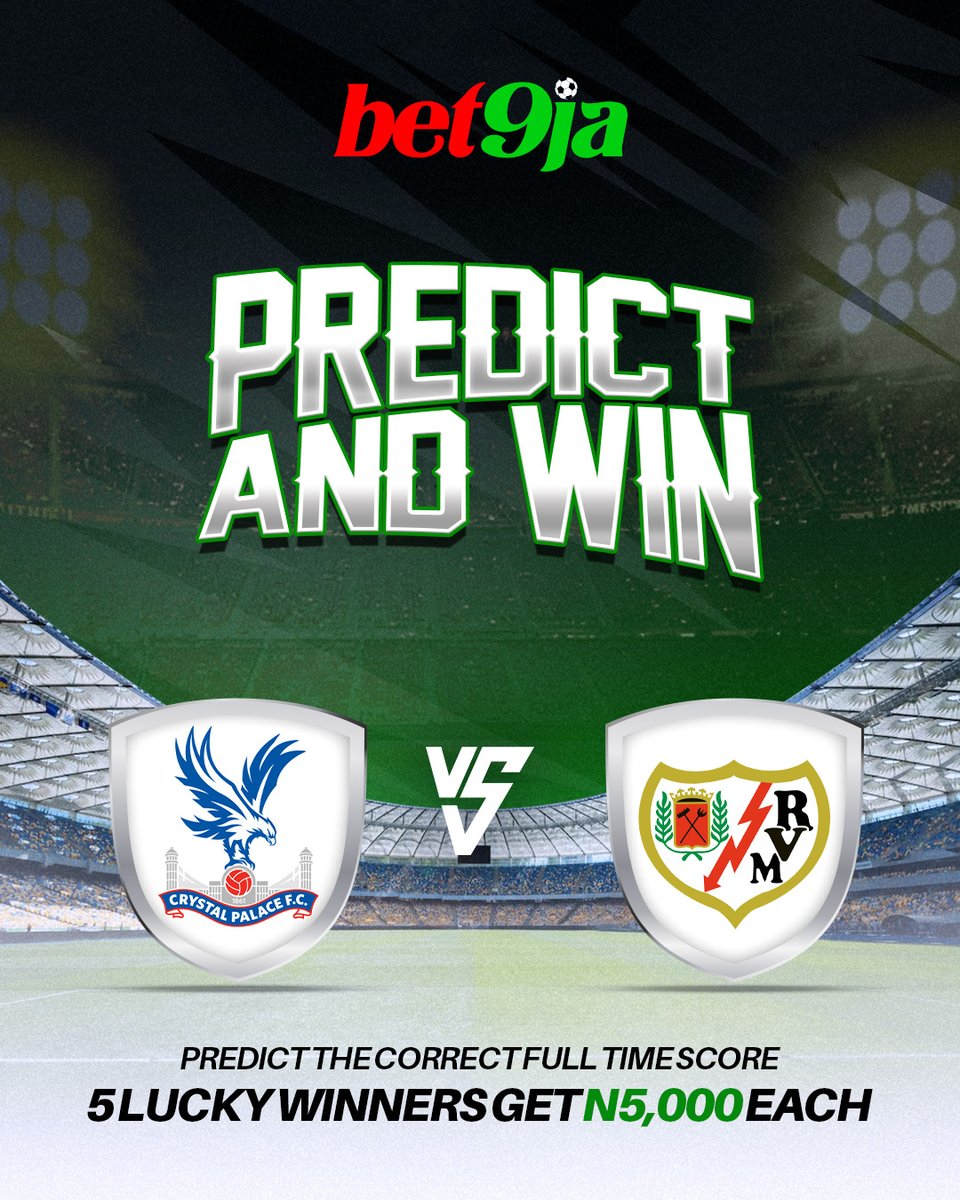 Bet9jaOfficial's tweet photo. Predict the correct full-time score & share your Bet9ja ID for a chance to win ₦5k 🤑

📌 1 entry per person & any entry after kick-off will not be counted ❌
🏆 5 random winners will be selected, but you must:
✅ Correctly predict the score
✅ Follow Bet9ja

📺 Winners will be announced every Monday following the match on Monday Night Football 🔥

📡 Channel 203 on DSTV | 7PM Nigerian Time

Get your predictions in now! ⚽🔥