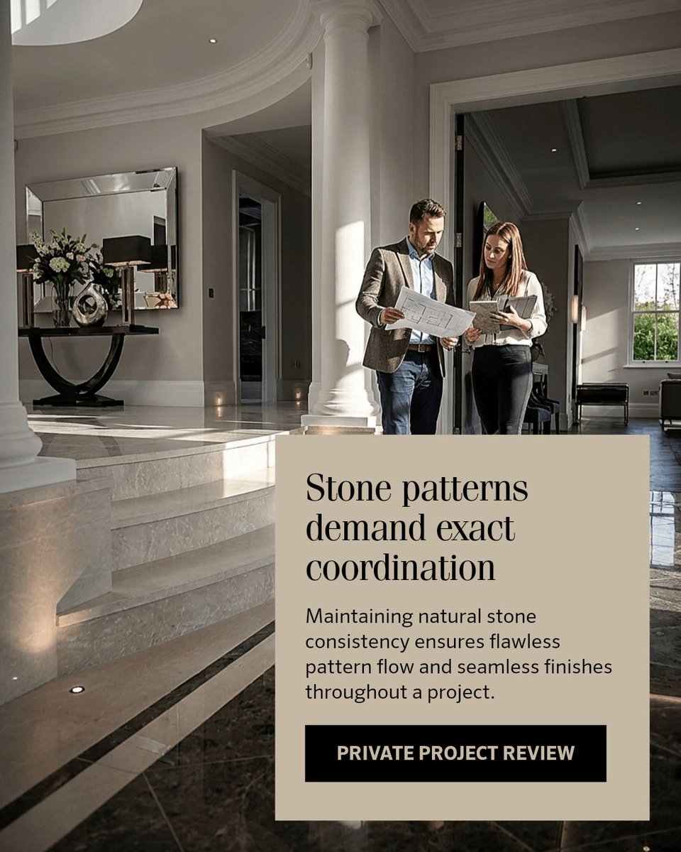 OceanisGroup's tweet photo. How do you maintain stone consistency on site?

Precise coordination points keep natural stone consistent through installation. Aligning templates, joint locations and edges ensures continuity, protecting design intent and finish quality. #LuxuryInteriors #PrimeResidential https://t.co/Uuri4QWeqy