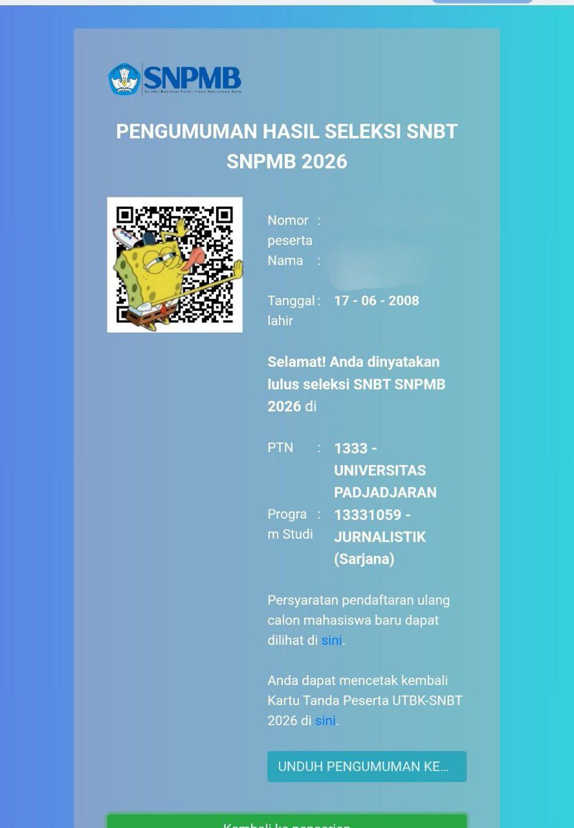 Bileey ALHMDULILLAH LOLOS UNPAD tweet media