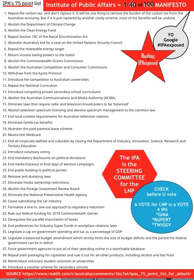 elliemail's tweet photo. @MisinfoFact Funny how that fits in with No. 50 of The IPA 💯MANIFESTO, surely Hanson’s not a STOOGE for The IPA⁉️
However Gina Rinehart is a gold plated member of that traitorous organisation.
⚠️ #KnowThyEnemy❗️
⚠️ #TheIPAisNotOurFriend❗️
⚠️ #IPAexposed
🔴#Auspol
@poulter_pauline https://t.co/mOnCf6dogQ