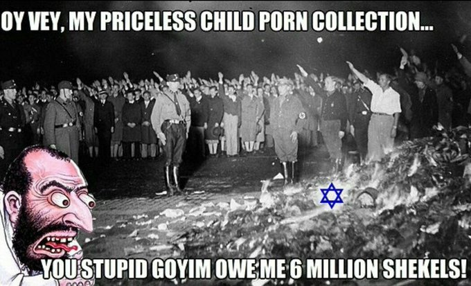 DonnyServusDei's tweet photo. The Nazi book burnings were NOT what you think they were.

NOTHING of value was lost in the fires. 

The righteous flames BURNED AWAY the sin of what the books contained, ensuring the REVOLTING contents COULD NOT continue to spread.

Now, LOOK AT THE RESULTS of when that kind of thing ISN'T burned and banned.

It is an INFESTATION of society, in the digital and physical world. We MUST burn it all again, for the sake of a BETTER FUTURE.