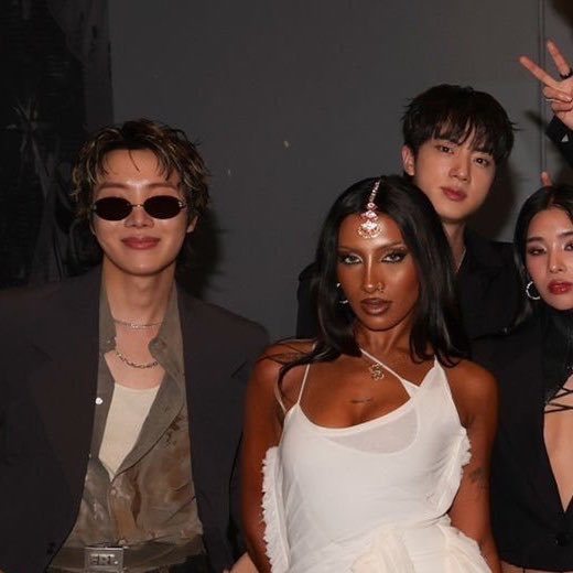 larathinker's tweet photo. LARA WITH HOBI AND JIN OF BTS!!! 

#KATSEYE #LARA https://t.co/XYr7RwUayH