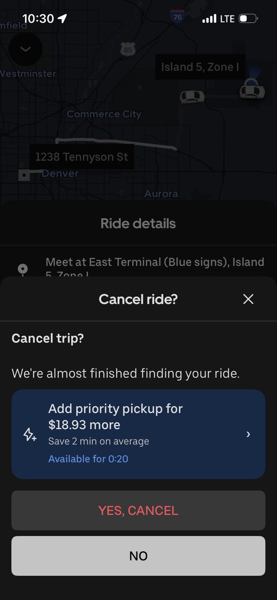 pwhite06's tweet photo. @Uber you showed me one price, I ordered an uber at that price, and before you connected me with a driver you tried to raise the price by 60% on me. This is absolutely illegal bait and switch behavior and I am this close to canceling this horrible rip off app https://t.co/hcWtuj4M7I