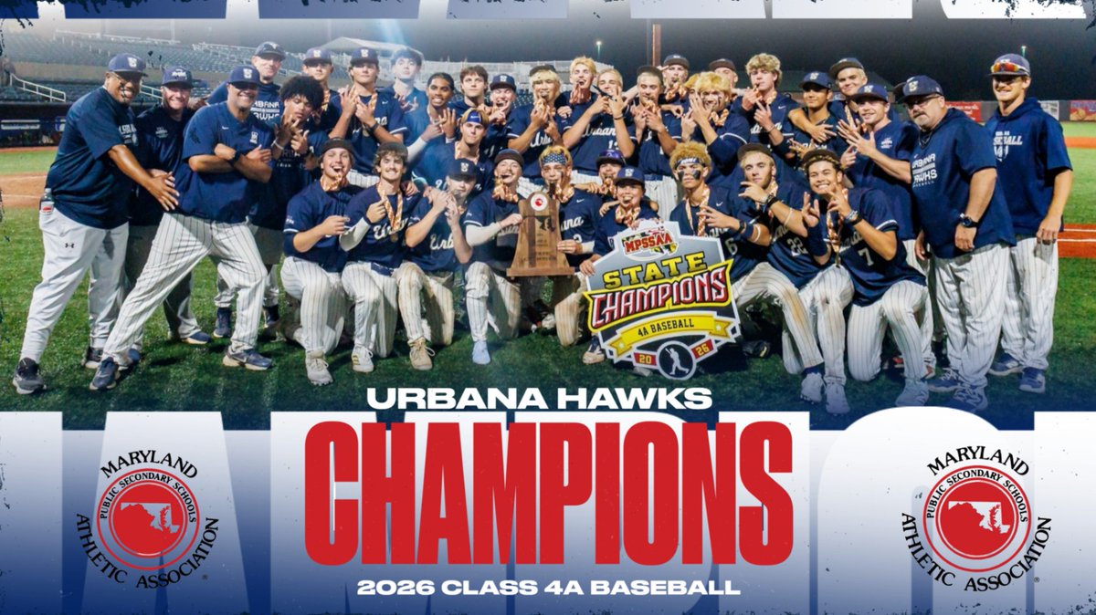MPSSAA_Org's tweet photo. Late night ending for baseball...In the last competition of the spring sport championships, the Urbana Hawks defeated the Dulaney Lions 10-2 in the Class 4A final to win their first state championship. https://t.co/viBMIOFCsf