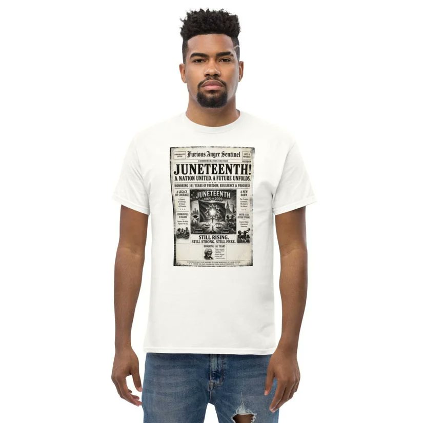 FuriousAngerAP's tweet photo. A bold vintage newspaper-inspired Juneteenth tee honoring 161 years of resilience, progress, and perseverance. Featuring distressed black-and-white artwork, historic symbolism, and the powerful message: “Still Rising. Still Strong. Still Free.”
https://t.co/aeHXBVHQb0 https://t.co/JDlIDxe5Fm