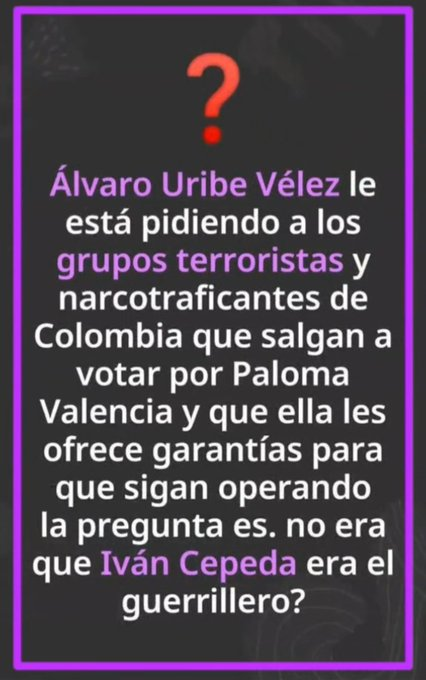 MyriamWitc16320's tweet photo. 🚨🇨🇴Colombia se #Gano la #Loteria con este mensaje es un #Insulto al #PueboColombiano nunca tuvo un gramo de amor por #colombia solo a su #Bolsillo .@AlvaroUribeVel .@ABDELAESPRIELLA .@jrestrp .@realDonaldTrump .@SecRubio .@MaElviraSalazar https://t.co/N9Ao8ySOv6