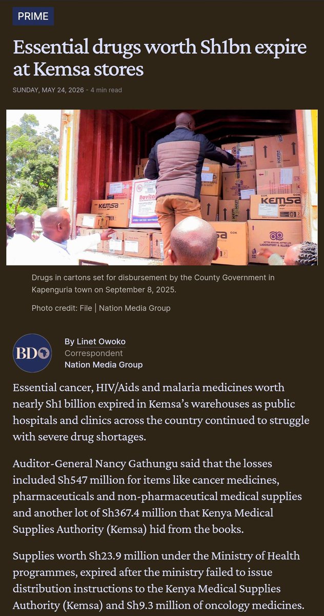 adrian_kuloba's tweet photo. Sh547M in cancer &amp; HIV drugs expired at KEMSA warehouses.Sh367M more was hidden from the books. Meanwhile, patients across Kenya buy basic paracetamol from private chemists. Tell me it isn't intentional murder. https://t.co/IfxGjxgQE8