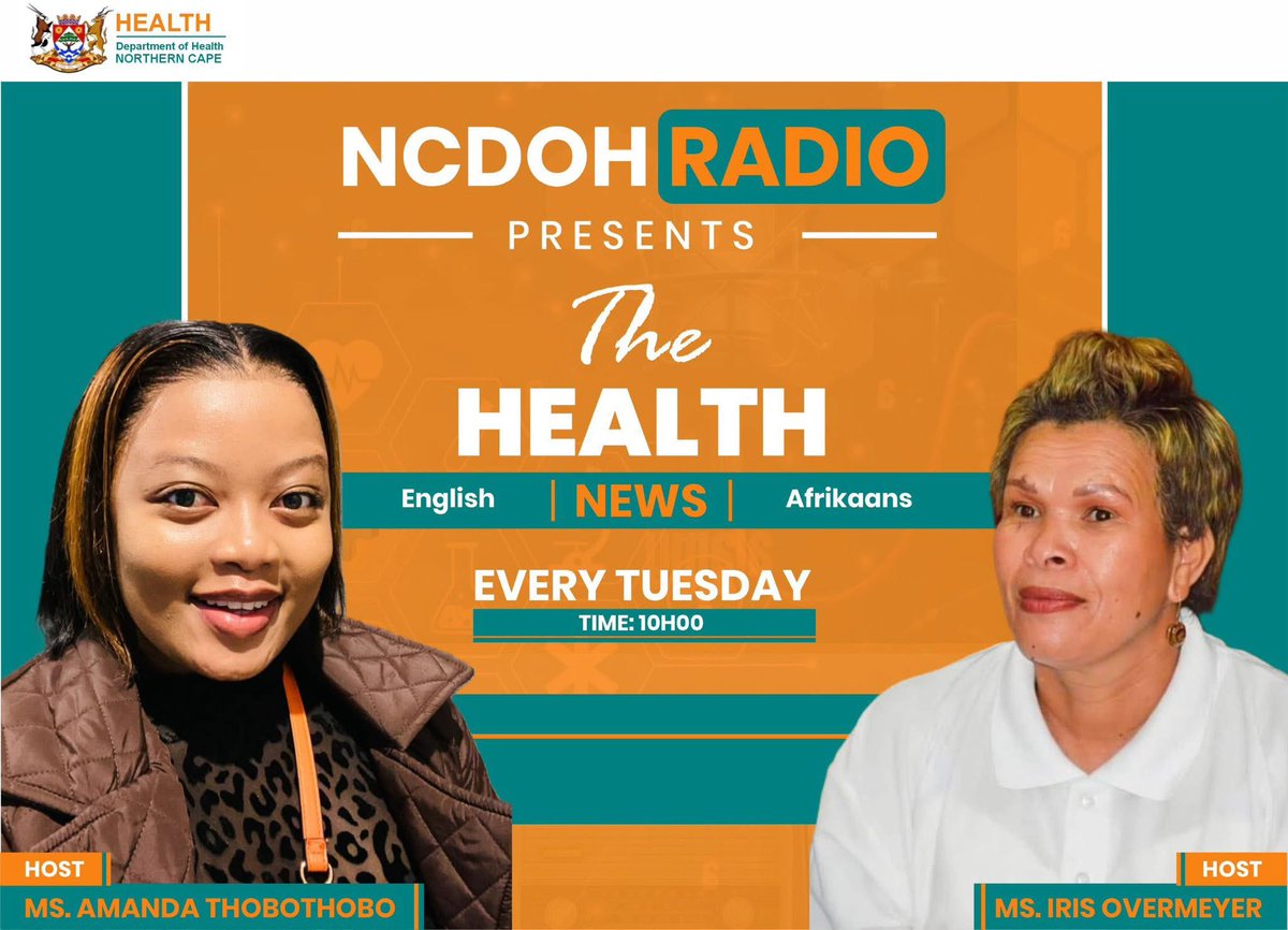 nc_doh's tweet photo. 📰 PLUS ➡️ Don’t miss The Health News at 10:00, bringing you the latest health updates in English and Afrikaans with our dynamic hosts.

📻 Tune in. Stay informed. Take charge of your health.

🔗 Listen live: https://t.co/7blzNZfVQF

#NCDOHRadio #TheWellnessPulse  #HealthNews https://t.co/R3PmFI36O7