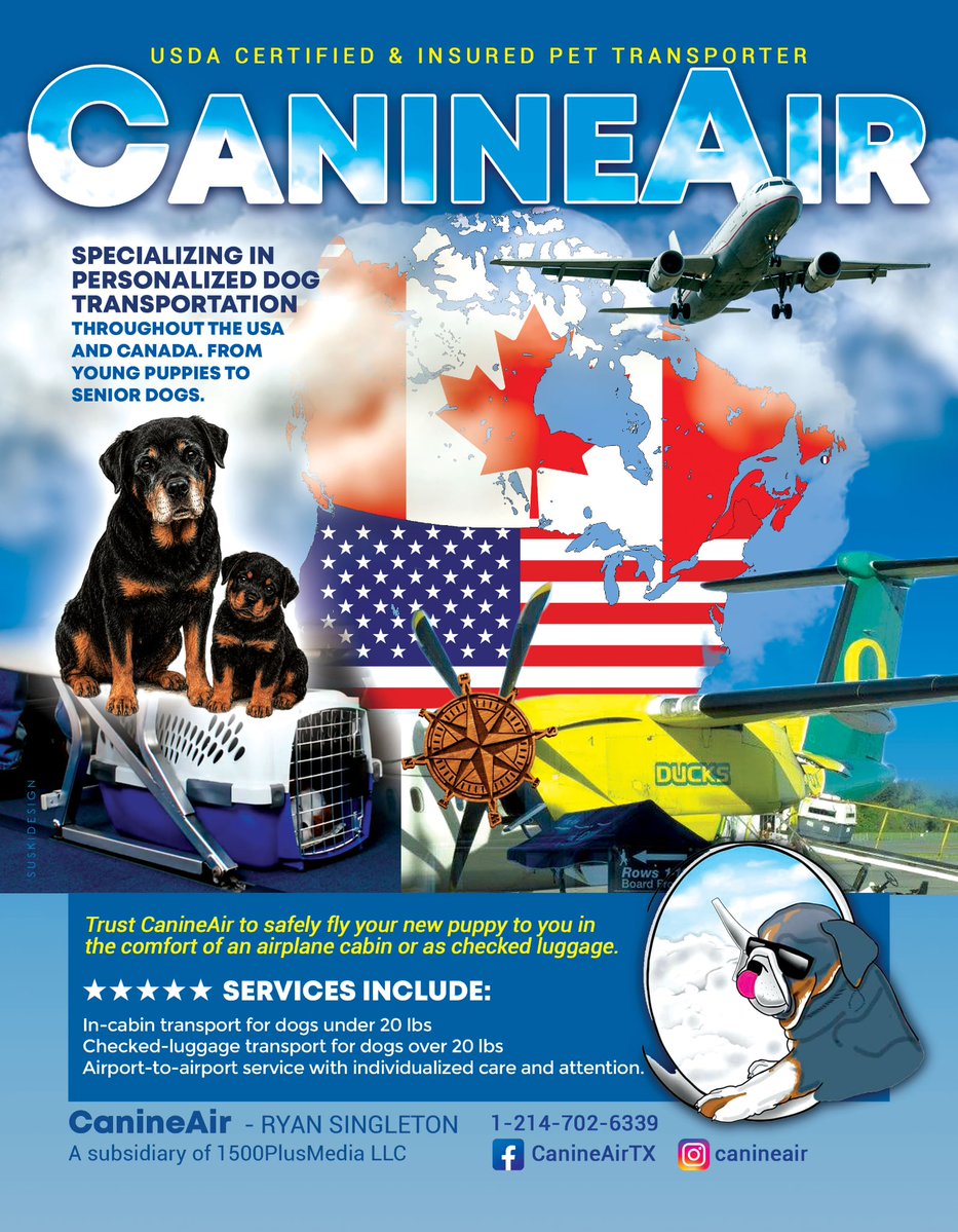 TTRMagazine's tweet photo. CanineAir
A subsidiary of 1500PlusMedia, LLC
Ryan Singleton
1-214-702-6339
https://t.co/5apPcr5yPd
https://t.co/8Z0m4ahP0L https://t.co/OPfr4A20Px