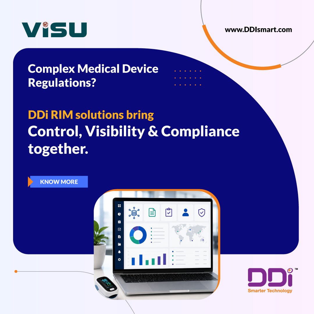 DDiSmart's tweet photo. 🚀 Still managing regulatory data in spreadsheets? DDi’s RIM solutions centralize submissions, compliance tracking &amp; regulatory operations in one connected platform.
🔗 https://t.co/KS7kfnEMdP
#RIM #MedicalDevices https://t.co/nYlmIrIOlX