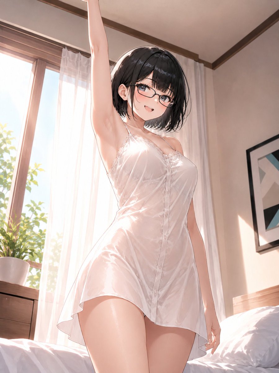 P25Va's tweet photo. 朝日が差し込む部屋で、
マナが珍しく元気に手を上げていた。

「おはようございます」

少し照れながらも、
ちゃんと朝の挨拶をしてくれるのがマナらしい。

今日はいい一日になりそう。

今日も一日ゆるファイ🌿

#NIKKE #ニケ #AIイラスト https://t.co/xq3DnlLLRG