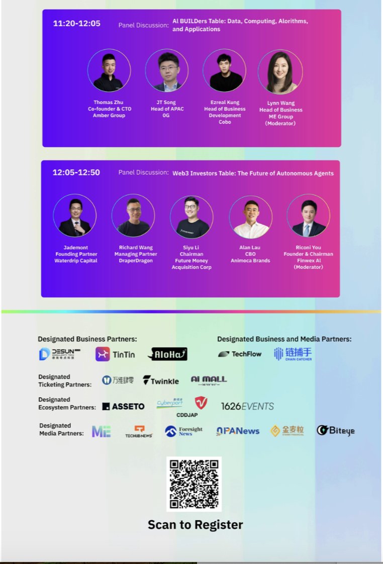 beyondtechexpo's tweet photo. DAY 3 · 30 MAY
Web2+3 AI Forum
When AI agents run the internet — who owns the data?

🎤 Keynotes:
• Jack Kong (@JackClawAI) — Director, Cyberport (@cyberport_hk); Chairman, Nano Labs (@NanoLabsLtd)
• Yat Siu (@ysiu) — Co-founder & Executive Chairman, @AnimocaBrands
• Michael Wu (@MichaelWuAmber) — Founder & CEO, @ambergroup_io
• Michael Heinrich (@michaelh_0g) — Co-Founder & CEO, @0G_labs
• Art Abal (@Artieart88) — Co-Founder & MD, @vana

🔵 Panel 1 | AI BUILDers Table: Data, Computing, Algorithms & Applications
• Thomas Zhu — Co-Founder & CTO, @ambergroup_io
• JT Song (@Jtsong2) — Head of APAC, @0G_labs
• Ezreal Kung — Head of BD, @Cobo_Global
🎙 Mod: Lynn Wang — @MEeventHK

🔵 Panel 2 | Web3 Investors Table: The Future of Autonomous Agents
• Jademont (@shanshan521) — Founding Partner, @waterdripfund
• Richard Wang (@Richard88488054) — Managing Partner, @DraperDragon
• Siyu Li (@sl_fmgroup) — Chairman, Future Money Acquisition Corp (Nasdaq: $FMACU)
• Alan Lau (@alanlau999) — CBO, @AnimocaBrands
🎙 Mod: Riconi You — @FinwexAI