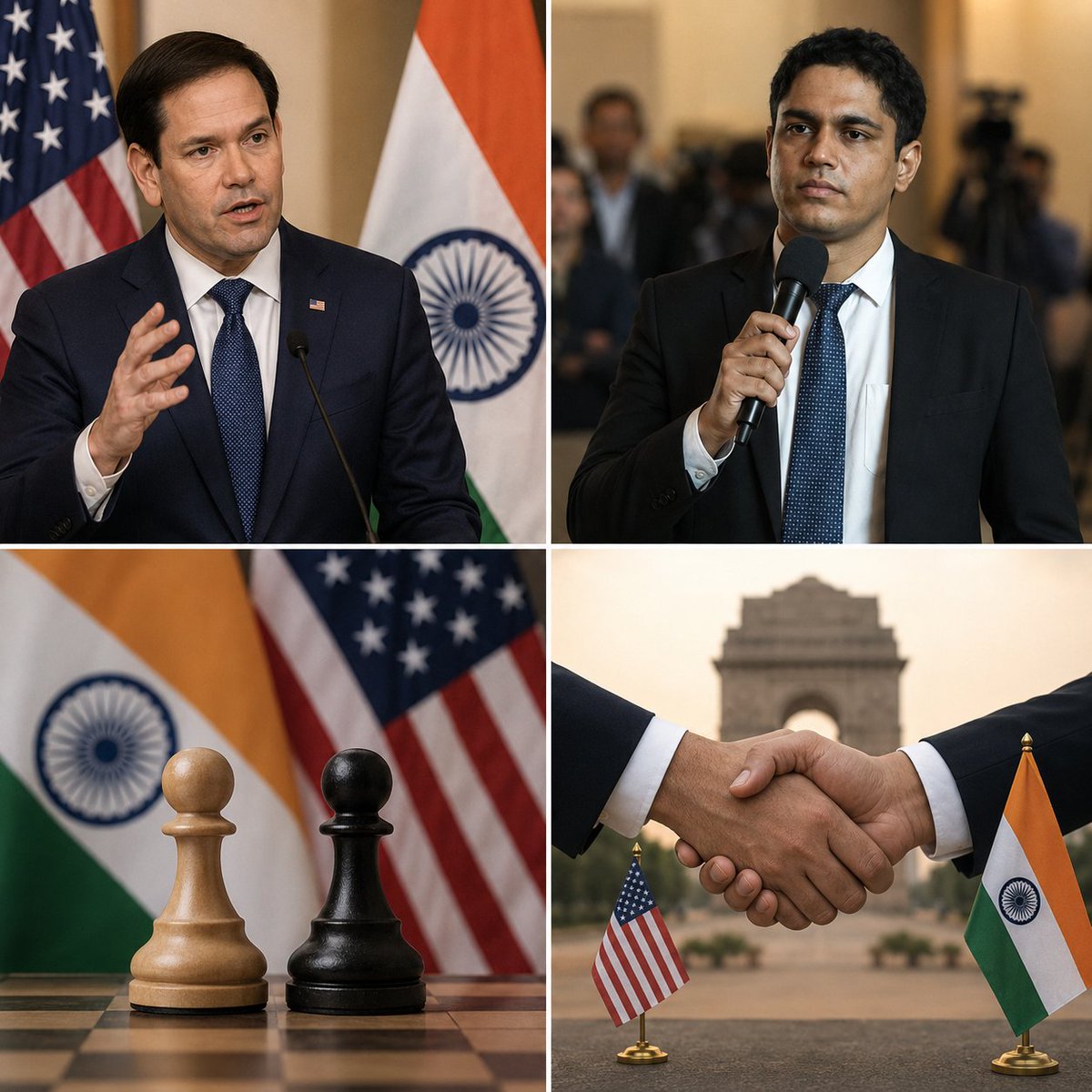 Rushang_06's tweet photo. 🇮🇳🇺🇸 MASTERCLASS IN DELHI:

US Secy of State Marco Rubio's Delhi visit just gave us a masterclass in modern diplomacy. 

An Indian journalist asked a sharp question on racist hellhole comments coming from the US.

The setup was flawless and the execution was pure art. https://t.co/JqVlMCs6qo