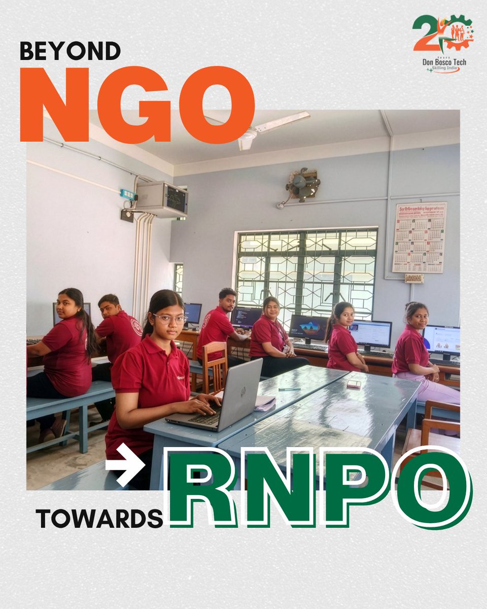 DBTechSociety's tweet photo. From NGO to RNPO, the name may change, but our mission remains the same. Don Bosco Tech continues empowering vulnerable youth through skill training, future skills, green jobs, and sustainable livelihoods across India. 🇮🇳 #DonBoscoTech #RNPO #SkillIndia #ViksitBharat #NGO https://t.co/2uDc0ujFnt