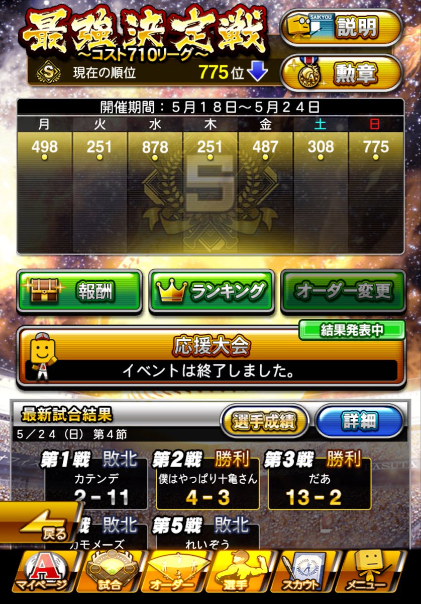 U0Zwmn's tweet photo. コスト最強決定戦一週間お疲れ様でした。
最終日に負け越した事が大きな痛手になった気がします
次回は500以内目指してやっていきます
#コストリーグ
#最強決定戦
#710 https://t.co/zicEcnvfRe