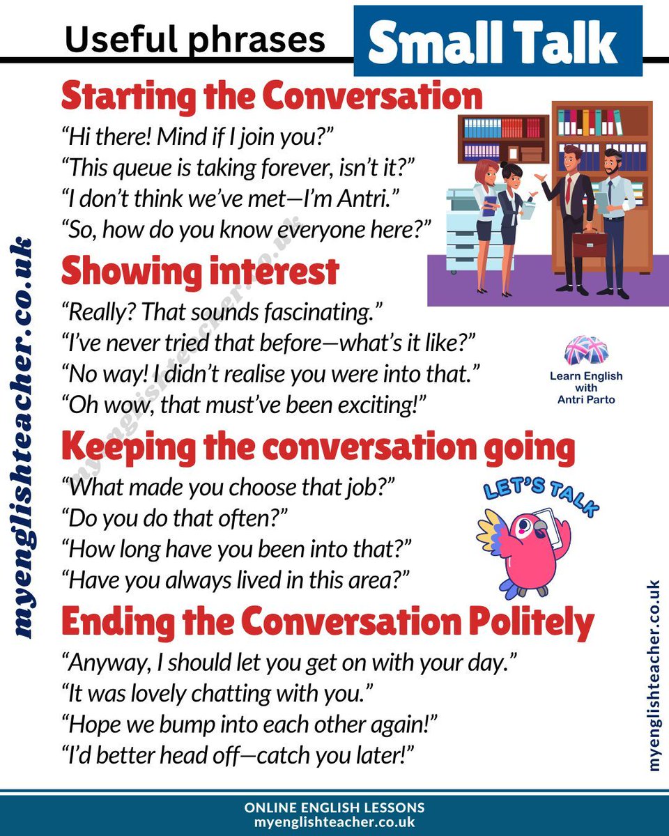 MyLinguaAcademy's tweet photo. Learn useful small talk phrases
#learnenglish https://t.co/LlZi8qQmKe