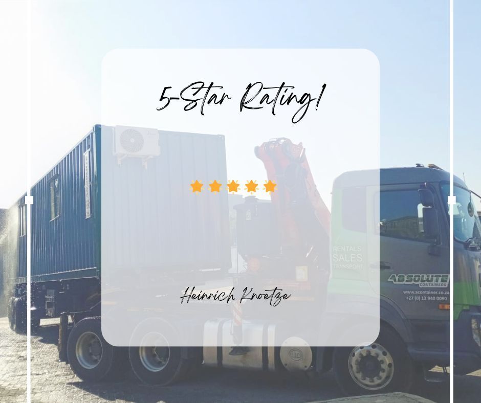 AbsoluteContai1's tweet photo. Thank you, Heinrich Knoetze, for the 5‑star Google rating! ⭐
We appreciate your support and are proud to have earned your trust. 🙌

https://t.co/BxV1rJ0Wxf
📞 012 940 0090 | ✉️ sales@absolutecontainers.co.za

#AbsoluteContainers #5StarReview #CustomerFeedback #ThankYou https://t.co/DtxcmNEFVr