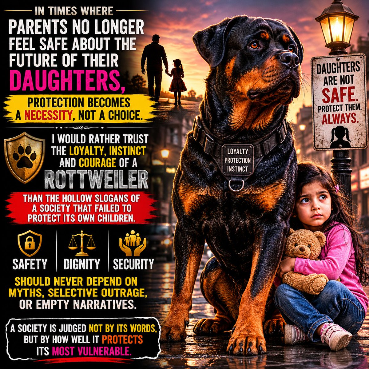 Ask_bukhari's tweet photo. I would rather trust the loyalty and instinct of a Rottweiler than the false slogans of a society that failed to protect its own children.A society is judged not by its words, but by how well it protects its most vulnerable.. https://t.co/r886h8kld2