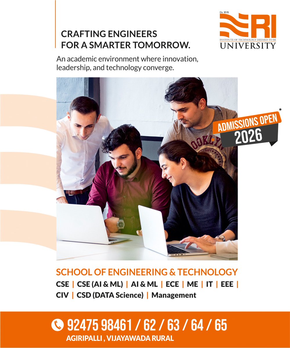 NRIUniversity's tweet photo. Step into a future driven by innovation, technology, and leadership at NRI University!
Admissions Open 2026 for the School of Engineering &amp; Technology. Shape your career with industry-focused programs and expert guidance. 🎓
#NRIUniversity #AdmissionsOpen2026 #EngineeringCollege https://t.co/YvSR8CgRKs