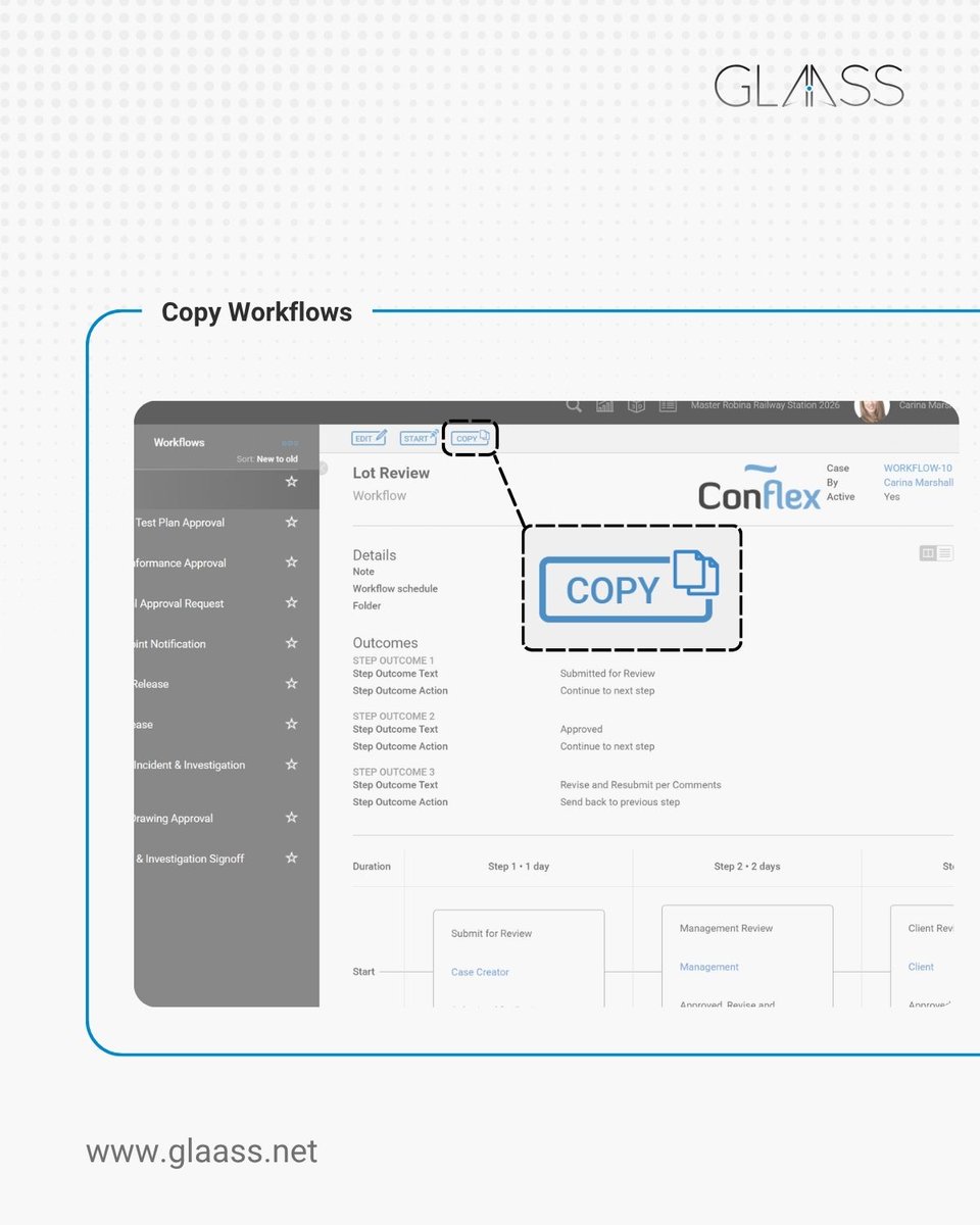 GlaassSoftware's tweet photo. DID YOU KNOW ❓

Until recently, users had to create new workflows from scratch each time they wanted to replicate an existing workflow with different users or groups. Copying a workflow creates a duplicate, saving users precious time ⚙️ https://t.co/kdoX7uk3Ly