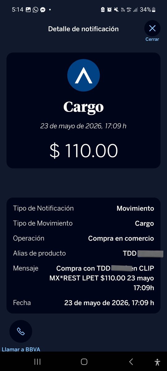 XimeDeath's tweet photo. @BBVA_Mex Quise hacer un pago y se me cobró en dos ocasiones un monto de $110 (o sea $220), en el comercio nunca se reflejó el pago, marcando como "pago fallido", pero el dinero no está en mi cuenta. Esto fue el 23 de mayo a las 5:07 de la tarde. ¿Qué se puede hacer? https://t.co/4kp82LurpC