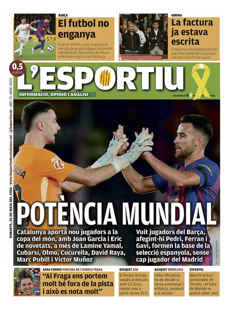 FRPBSJ's tweet photo. 🇫🇷 La une des journaux sportifs catalans du 26/05

🇪🇸 La portada de los periódicos deportivos catalanes del 26/05

#PresseSportive #Catalogne #PrensaDeportiva #LaLiga
#FCBarcelona
#Barça @sport  @mundodeportivo @lesportiuCAT https://t.co/M0JZV1W481