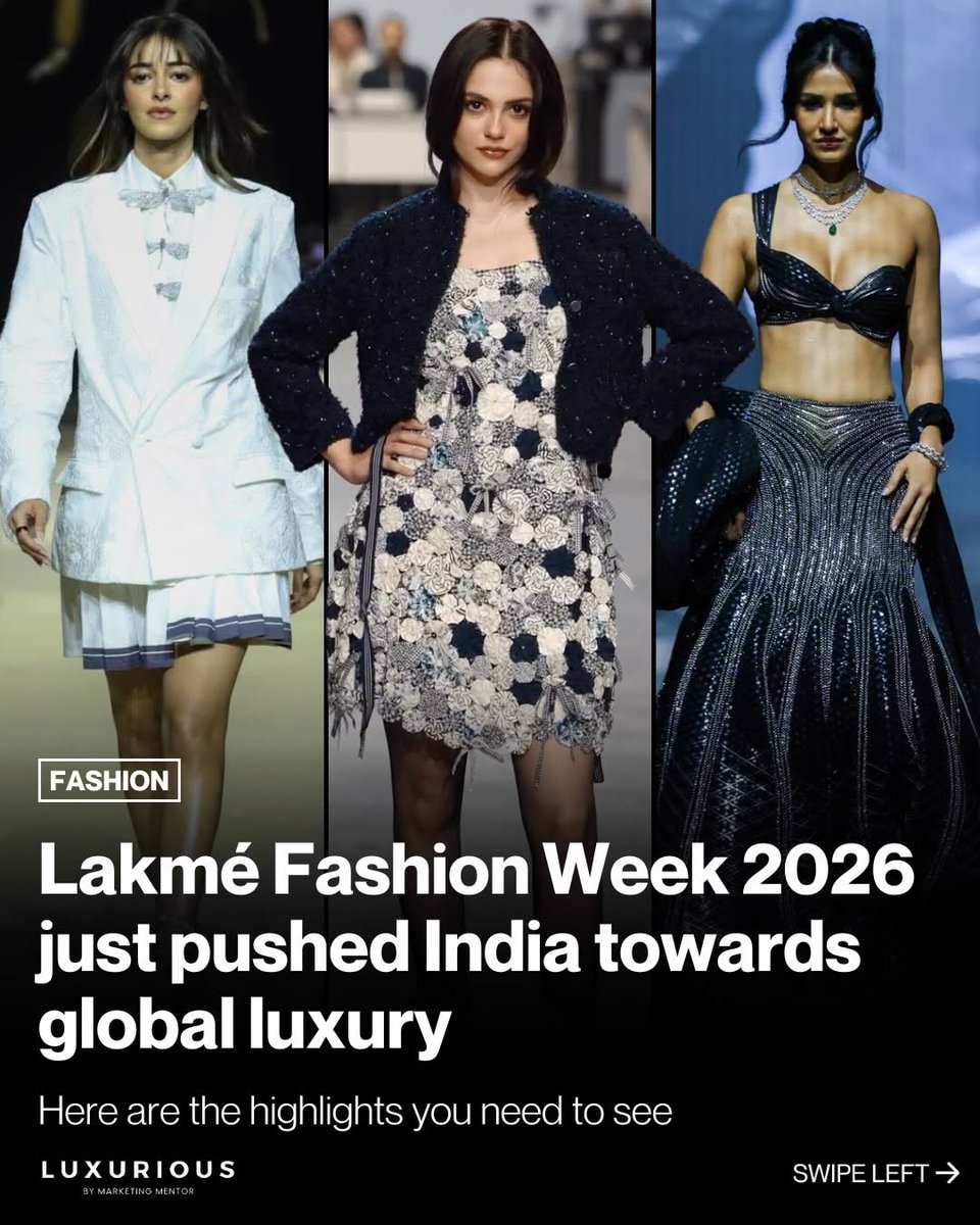 EllieThomp31937's tweet photo. Lakmé Fashion Week 2026 made one thing clear, India is ready for the global stage.

With buyers like Selfridges and Revolve in attendance, fashion felt export-ready, not just local. Craft led the narrative, menswear found its voice, and designers lik... https://t.co/LRulGDL0l7