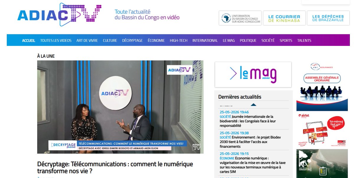 AdiacCongo's tweet photo. À l’occasion de la Journée mondiale des télécommunications et de la société de l’information, , Idriss Dimitri Bossoto et Armaud Aken Elion répondent aux questions de Mildred Moukenga sur le plateau d'AdiacTV
https://t.co/uqQza1JtIC https://t.co/Lt1tUtYFdc