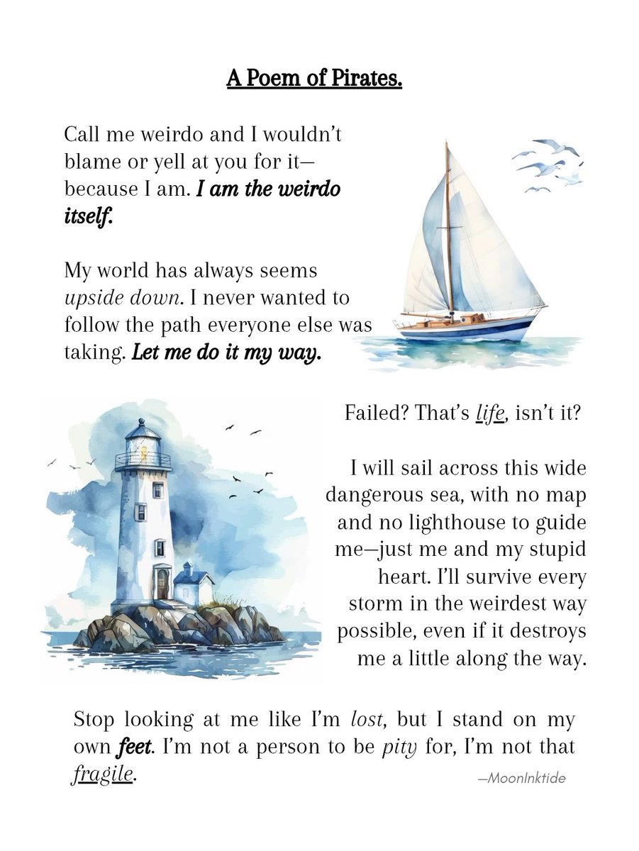 SiIverCrescent's tweet photo. A poem of pirates ; Maybe I was never made for safe harbors. Some people were born to stay, I was born to sail.

2026 Moony, #MoonInktide for One Leter In A Month #SongsOlim https://t.co/h4h53LA39N