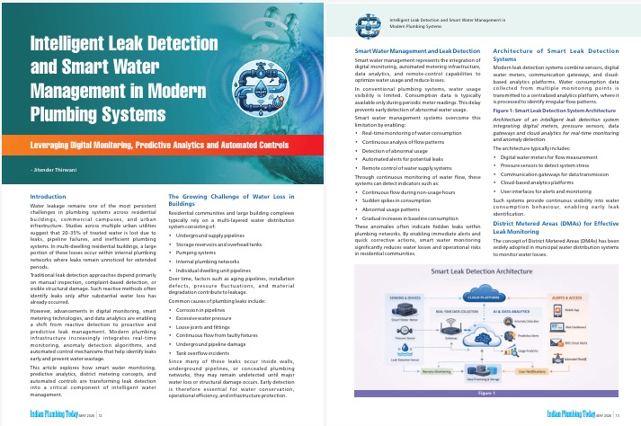 smarterhomes02's tweet photo. Proud to share that our latest article, “Intelligent Leak Detection &amp; Smart Water Management in Modern Plumbing Systems”, by @jitenderthirwan  COO at @smarterhomes02 has been published in the May 2026 edition of Indian Plumbing Today magazine by the Indian Plumbing Association https://t.co/3rbKsmuQKi