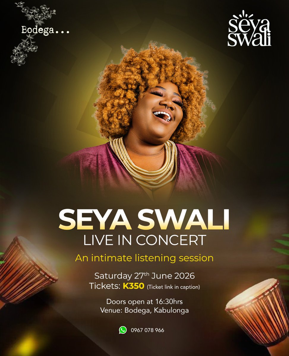 SeyaSwali's tweet photo. Wanna be part of my exclusive and intimate mini album launch?  Come through to Bodega in Kabulonga on Saturday 27th June. Get your tickets via this Airtable link below:

https://t.co/0yRBlvIPxw https://t.co/dYX7BmeNSG