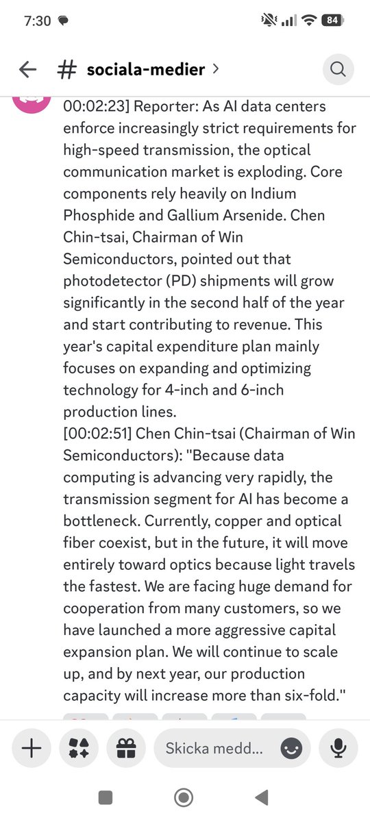 Southmark's tweet photo. @PerDahlstrm @missswee Typ gräv i Win semiconductors som hjälper Sivers skala upp. Detta är vad Win säger... Kanske inte bara är en bloggare i Usa som gjort att kursen stiger. Värderingen kan vara hög men lite gräv om potentialen skulle ju vara kul att se för en gångs skull. https://t.co/kJRhNaMTB9