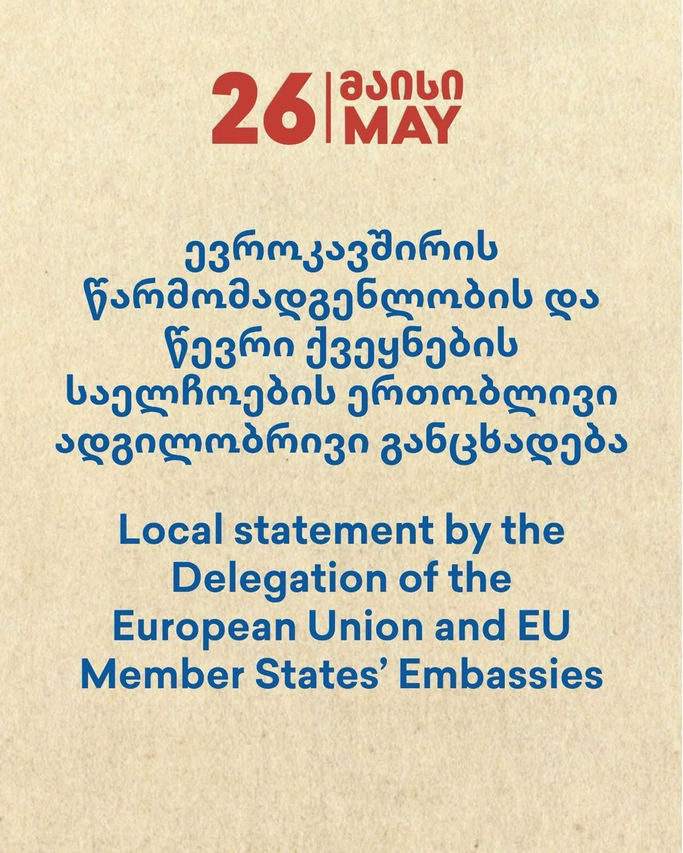 SwedeninGE's tweet photo. The EU Delegation in Georgia and EU Member States' embassies issue a local statement marking Georgia’s Independence Day. Read the full statement: 👇🏻
https://t.co/iMXme5Wnof https://t.co/s4V23YIVTN
