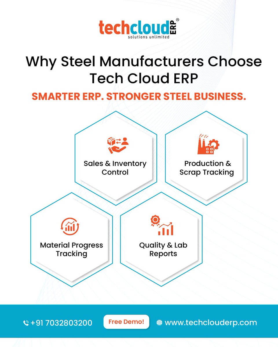 TechCloudERP's tweet photo. Run your steel business smarter with Tech Cloud ERP ⚙️

Get a FREE demo now!
📞 Call us: +91 7032803200

#techclouderp #bestERP #No1ERP #SteelBusiness #InventoryManagement  #MaterialTracking #SmartManufacturing #SteelIndustry #BusinessSoftware #xtrend #xgrowth #India https://t.co/YwMy6zToip
