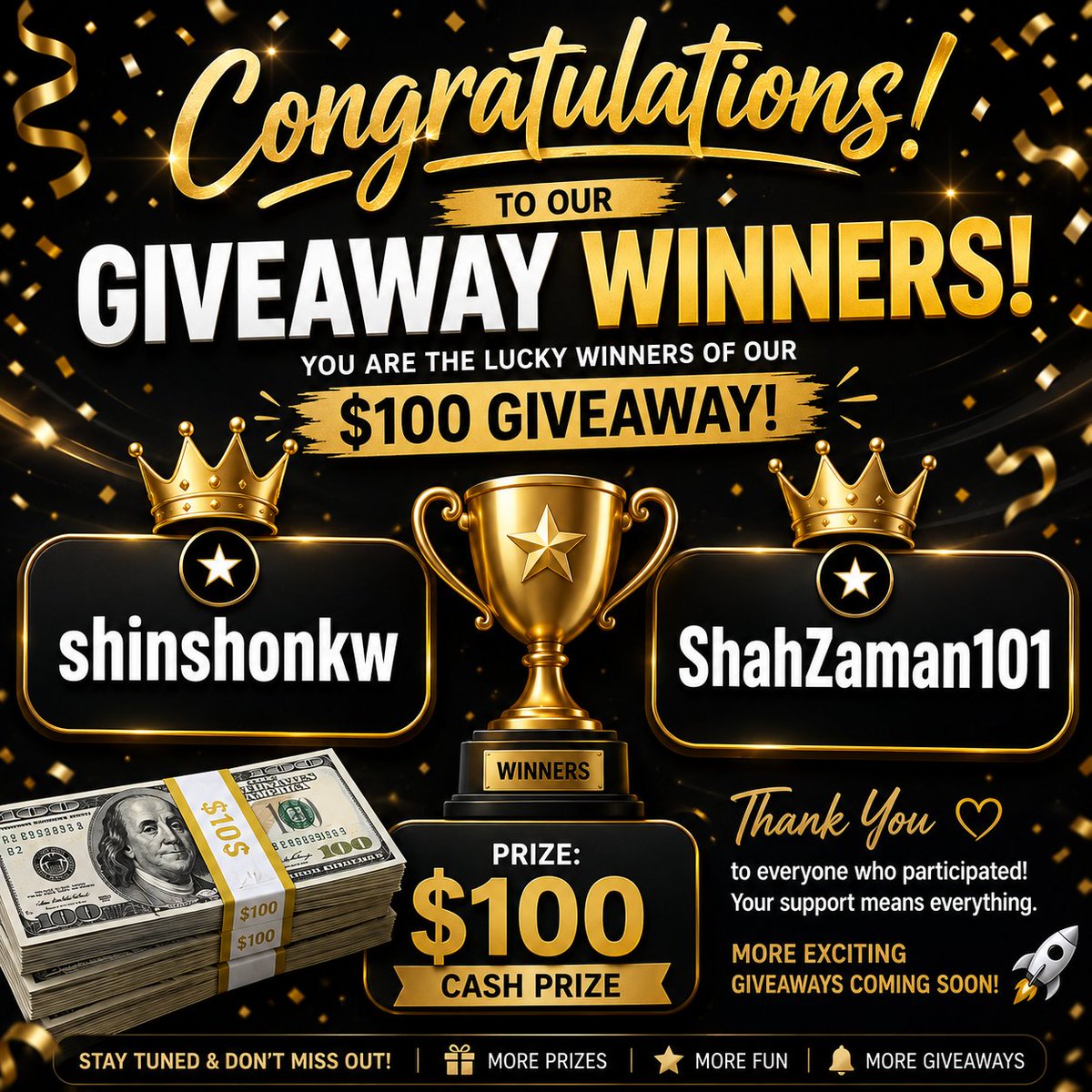 TheFATEON's tweet photo. 🎉 Congratulations to @shinshonkw &amp; @ShahZaman101! 🏆
You are the winners of our 💸 $100 Giveaway!
Thanks to everyone who participated ❤️
More giveaways coming soon 🚀 #Giveaway #Winners @fateon 
DM your USDT BEP 20 Wallet address Thank You https://t.co/mBcoKUacAJ