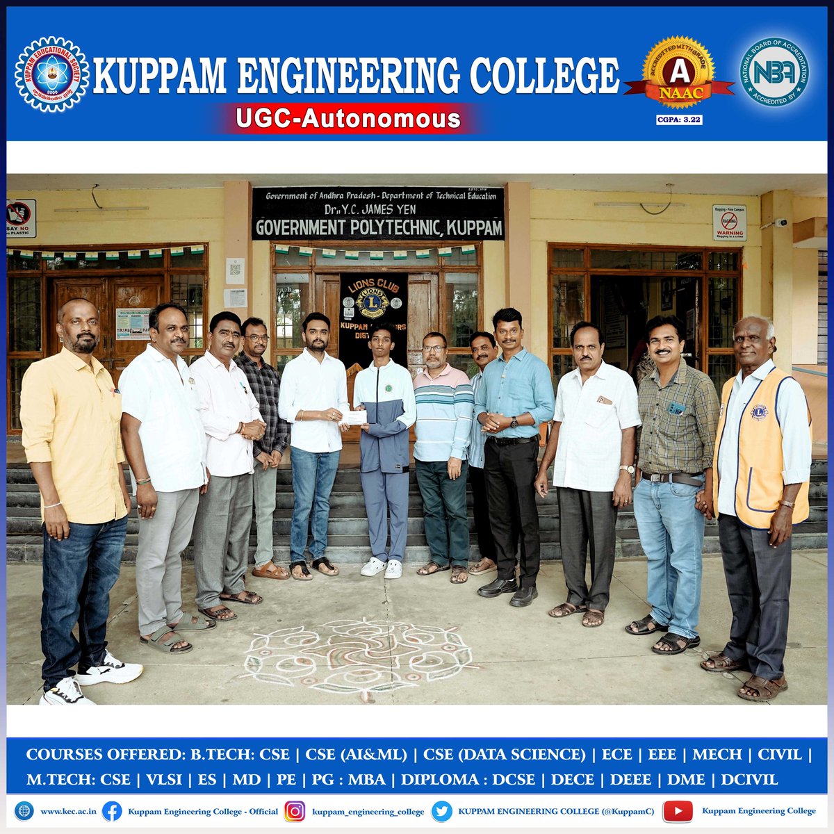 KuppamC's tweet photo. ♟️Financial Support to Young Chess Player♟️

A financial assistance of ₹10,000/- was donated to young chess player Harish from Dr.Y.C.James Polytechnic College,Kuppam, who will participate in the International Level Chess Competition organized by the Andhra Chess 
@DrSunilRajN https://t.co/bJ1JTpdDtJ